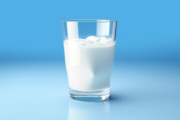Glass of Cold Milk with Condensation, on blue background, Generative AI