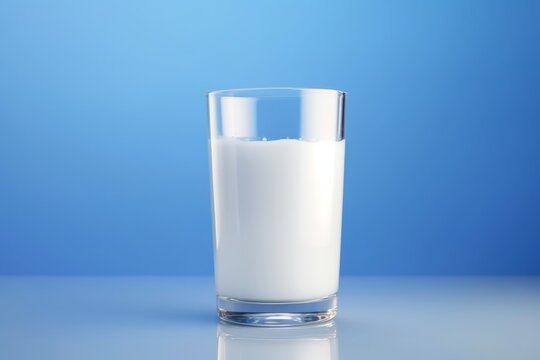Glass of Cold Milk with Condensation, on blue background, Generative AI