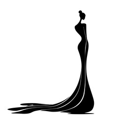 Line art silhouette of woman wearing dress Black and White Silhouette Vector SVG Laser Cut Print