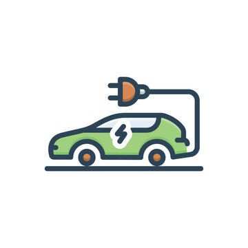Color illustration icon for electric car