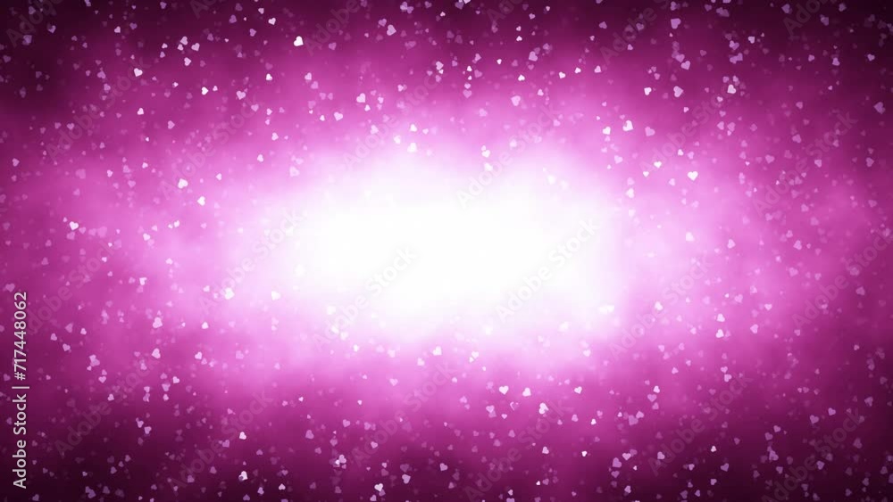 Poster pink blurred glowing background with loop small hearts slow motion background.