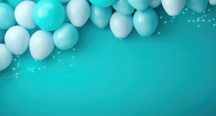 light green balloons in front of a green wall. generative ai.