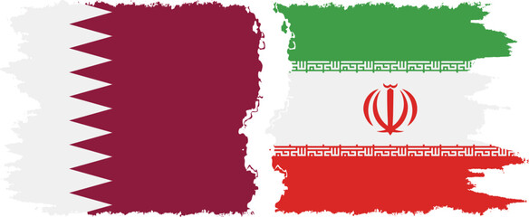 Iran and Qatar grunge flags connection vector
