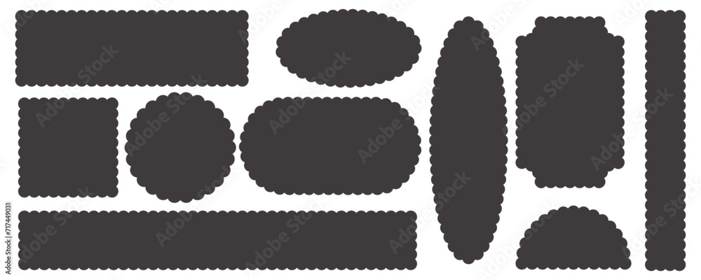 Poster scallop edge frames shapes. rectangle circle oval and square border with cute lace pattern. vector d