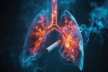 Smoking: Cigarette smoking is a leading cause of lung-related health issues. It can lead to conditions such as chronic - obrazy, fototapety, plakaty