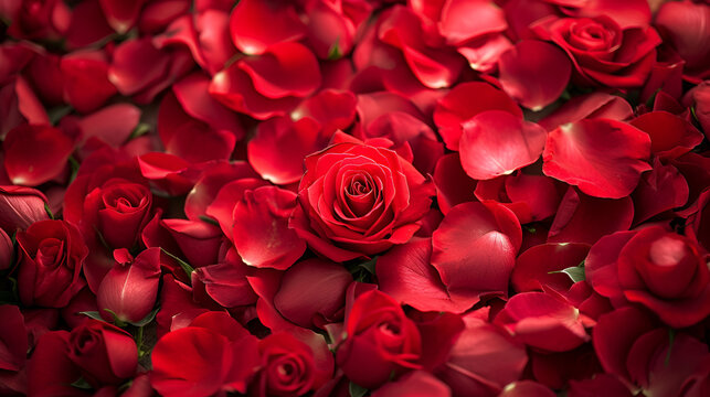 vibrant collection of red roses petal  background, generative ai
