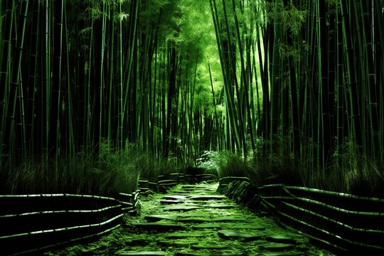 Illustration of a dense and extensive bamboo forest. generative ai.