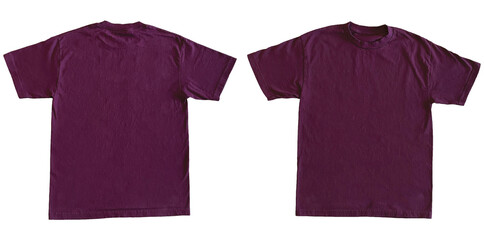 Blank T Shirt Color Burgundy Template Mockup Front and Back View on Transparent Background