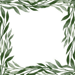 square frame with green leaves border for banner