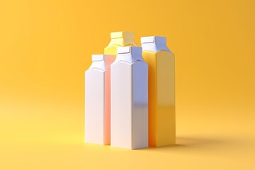 Stack of Colorful Milk Carton Packs, on isolated yellow background, Generative AI