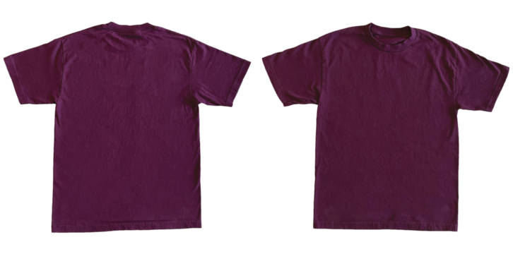 Blank T Shirt Color Burgundy Template Mockup Front and Back View on Transparent Background - Powered by Adobe
