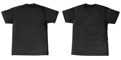 Blank T Shirt Color Black Template Mockup Front and Back View on Transparent Background