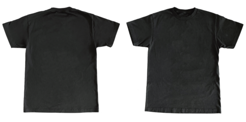 Blank T Shirt Color Black Template Mockup Front and Back View on Transparent Background