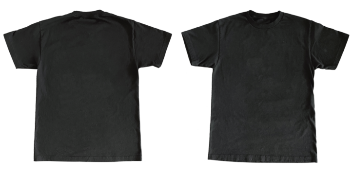 Blank T Shirt Color Black Template Mockup Front and Back View on Transparent Background
