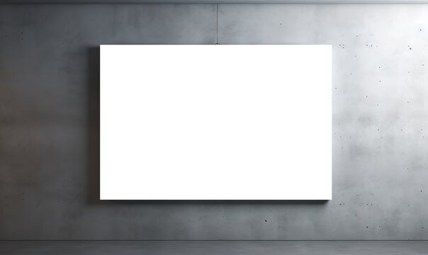 An empty white frame in a photo in front of a gray wall. generative ai.