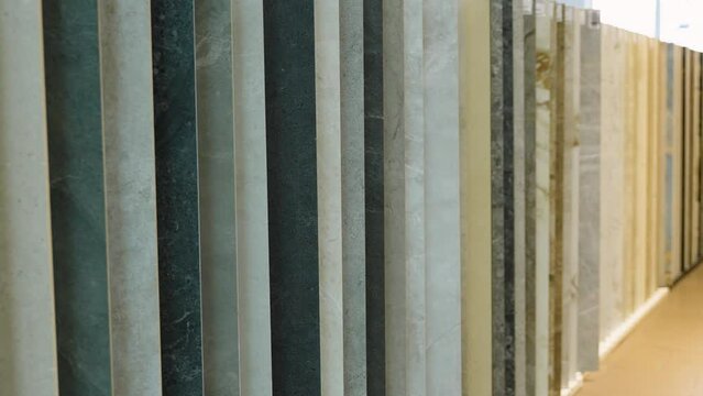 Colorful samples of a stone tile in store