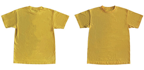 Blank T Shirt Color Gold Template Mockup Front and Back View on Transparent Background