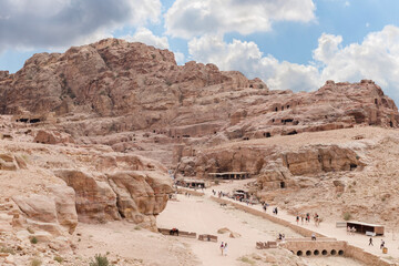 View from the Great Temple to the Nabatean Kingdom of Petra in the Wadi Musa city in Jordan