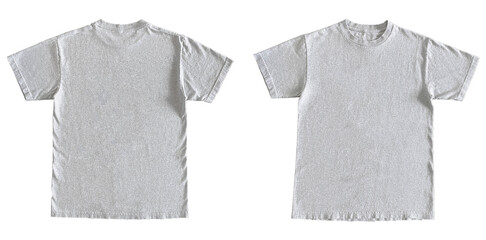 Blank T Shirt Color Heather GreyTemplate Mockup Front and Back View on Transparent Background