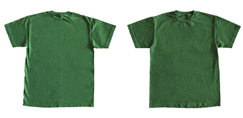 Blank T Shirt Color Kelly Green Template Mockup Front and Back View on Transparent Background