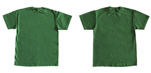 Blank T Shirt Color Kelly Green Template Mockup Front and Back View on Transparent Background