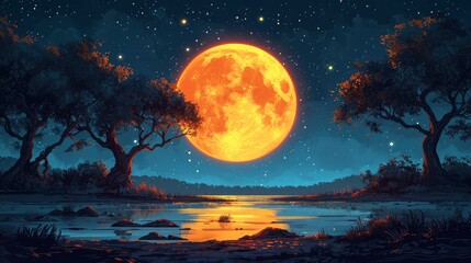 Obraz na płótnie Canvas Moon On Dark Night, Background Banner HD