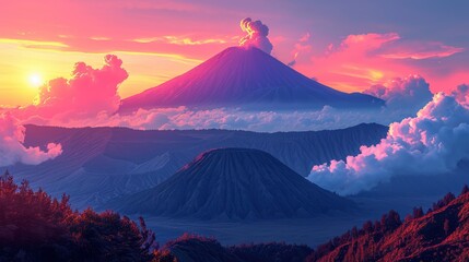 Mount Bromo Volcano During Sunrise Magnificent, Background Banner HD