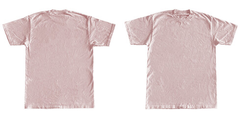 Blank T Shirt Color Pink Template Mockup Front and Back View on Transparent Background