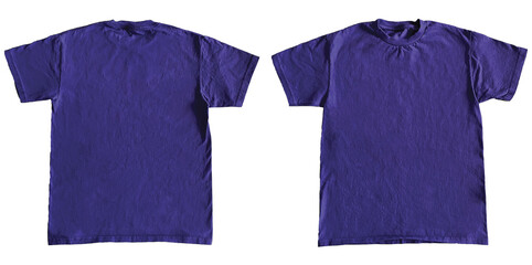 Blank T Shirt Color Purple Template Mockup Front and Back View on Transparent Background