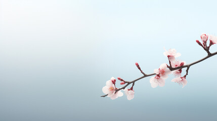 Lunar New Year with a minimalist banner background showcasing a single cherry blossom branch against a soft pastel background. Generative AI.
