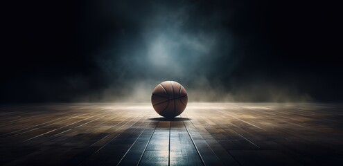 basketball photographed in the middle of the court with smoke effects on the side. Generative AI - obrazy, fototapety, plakaty