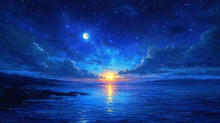 New Moon On Evening Blue Sky, Background Banner HD - obrazy, fototapety, plakaty