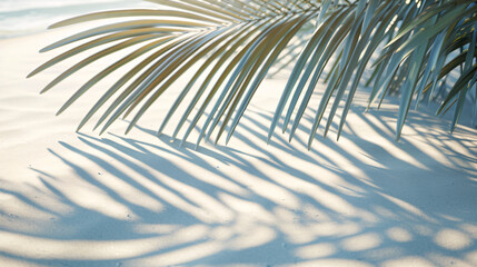 Obraz premium Bask in the Tranquil Ambience of the Shadow of Palm Leaves on a Clean White Sand Beach.