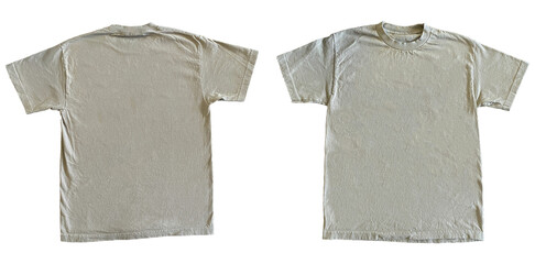 Blank T Shirt Color Sand Template Mockup Front and Back View on Transparent Background