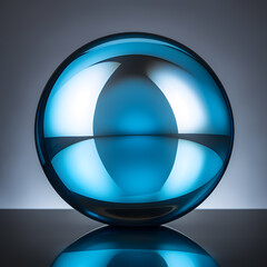 Spherical glass ball isolated on gray background, featuring a shiny blue spherical 3D design, an icon of crystal clarity for web and design.