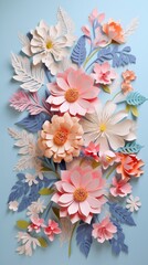 Fototapeta na wymiar Colorful flowers paper cut style. papercraft illustration for weeding invitation background