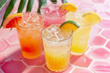 Summer Cocktails on Vibrant Pink Tiled Bar