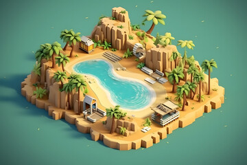 3d rendering isometric beach