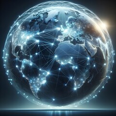 Naklejka na ściany i meble Global Network Topology with Seamless Data Communication - International Connectivity