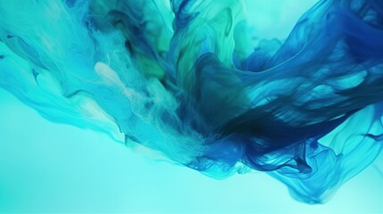 Blue Cyan Green Liquid Ink Churning Together. Digital Art 3D Illustration
