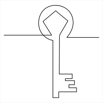recommend clip art: Continuous one line drawing of key line art drawing vector illustration