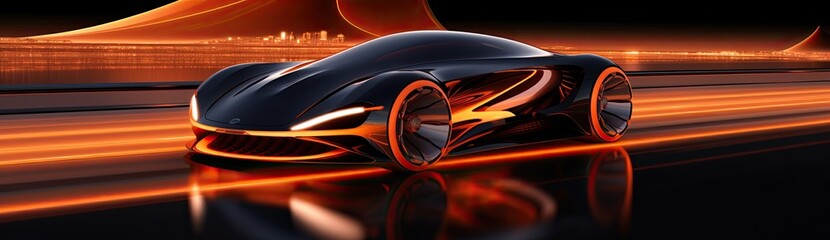 A sports car gliding along the road, adorned with a futuristic aesthetic that captivates the eye.