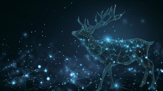 Deer Standing in Night Sky, Majestic Wildlife in the Dark