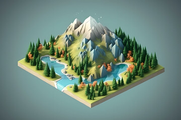 3d rendering isometric mountain