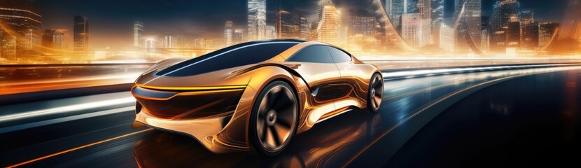 Fototapeta premium The sleek elegance of a sports car cruising on the road, exuding a futuristic and stylish design.