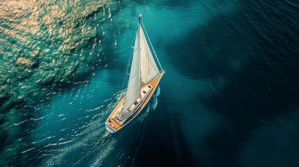 Top-down perspective of a sailboat navigating through body of water - Powered by Adobe