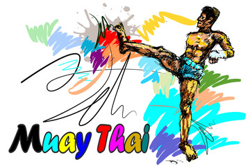  Muay Thai action kick and sport and brush strokes style