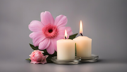 spa still life with candles and pink flowers
