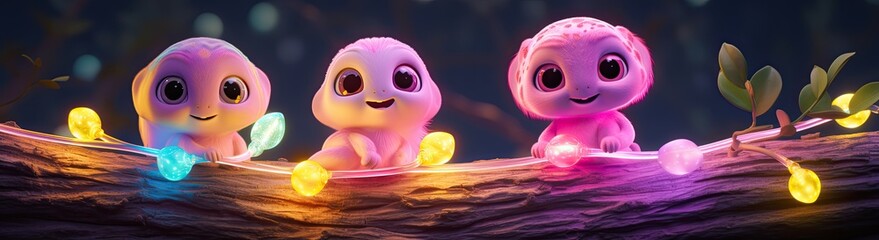 The enchanting display of a lineup of colorful birds gracefully situated on a tree branch.