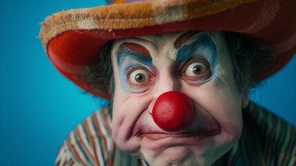 Clown with a sad expression and hat.